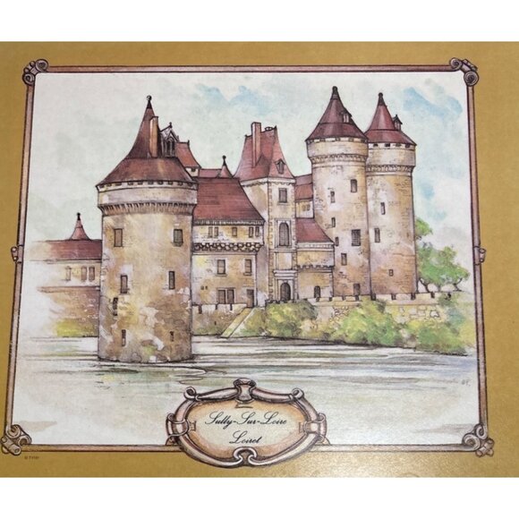 French Chateau Hardboard Placemats Felt Backing Set Of 2 Vintage 11.75" x 8.75" - Picture 3 of 7